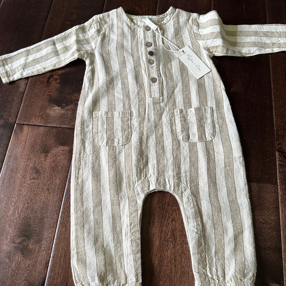 Rylee + Cru Beige and Cream Striped Footie